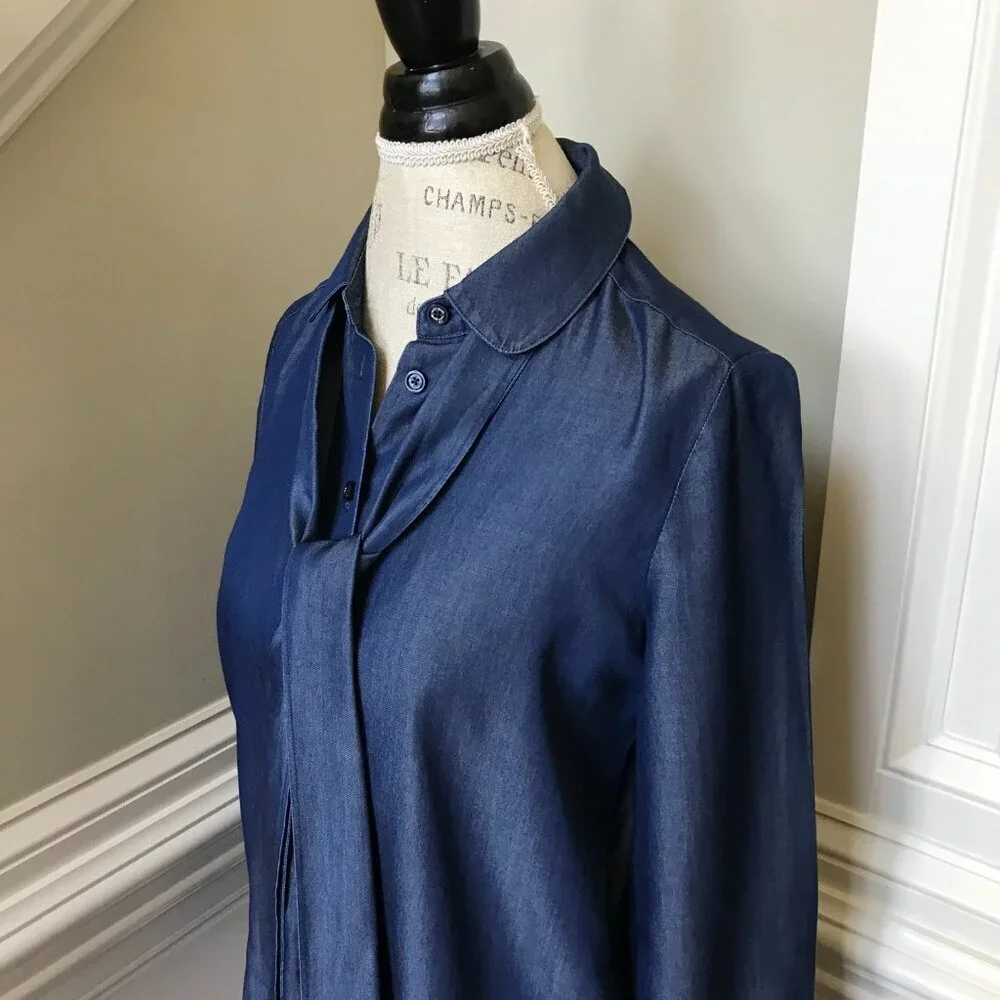 Kate Spade Las Vegas Indigo Griffin Dress Womens 2 Blue Chambray Long Sleeve